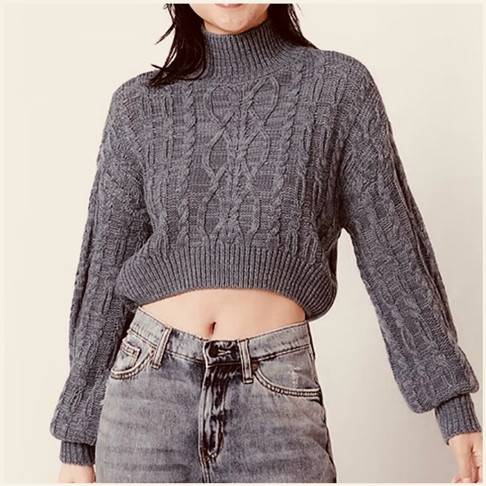 NEW! Arizona Jean Crop Sweater XXL MSRP $39 Grey Mock Neck‎ Pullover Long Sleeve